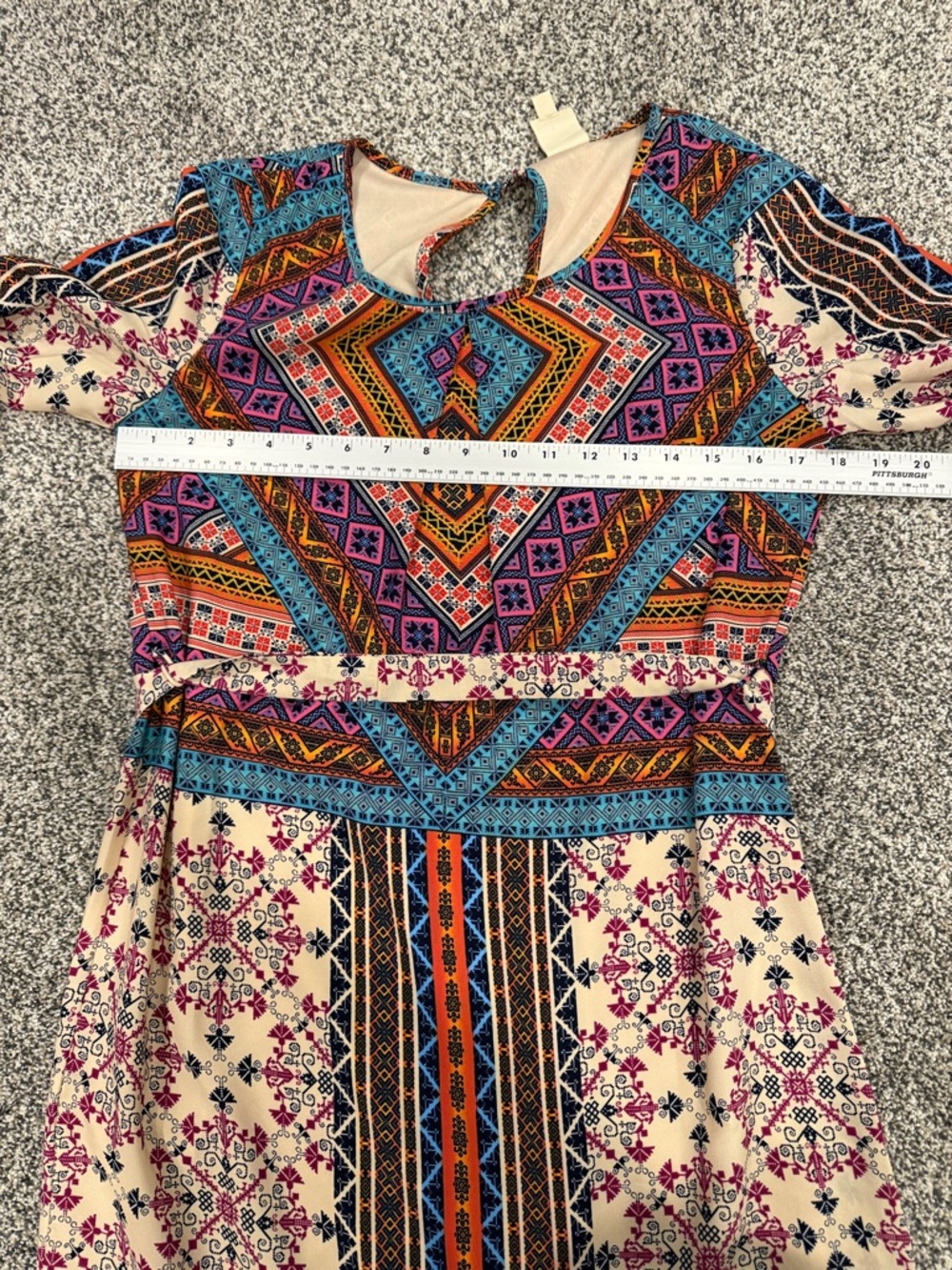 Pink Owl Multicolor Geometric Cropped Sleeve Boho Festival Mini Dress Size S - Picture 10 of 10